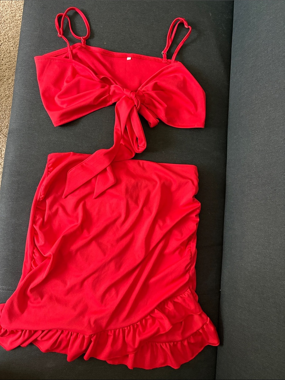 Red Tie-Front Ruffle Skirt Set - Women Skirts